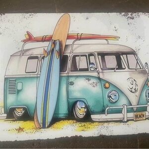 Vintage Surf Van Metal Sign - VW bus